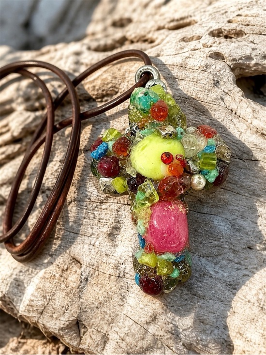 Tiffany Lee Designs Jewelry - Tiffany Lee Designs Handmade Cross Pendant Semi Precious Stones Y2K Art